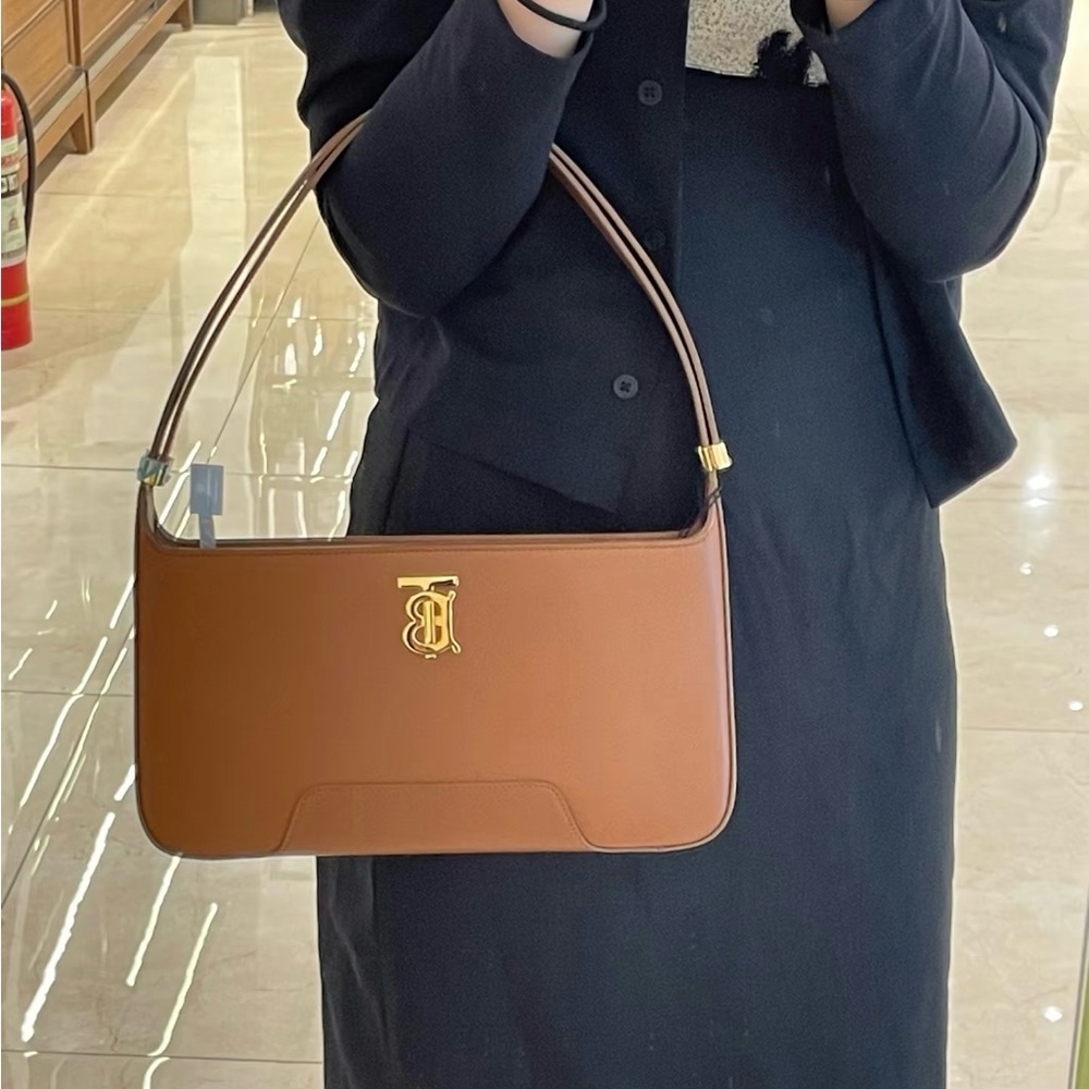 TB Brown Leather Shoulder Bag